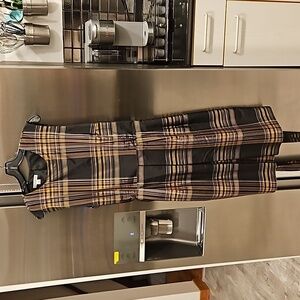 💕PENDLETON💕 Holiday Dress 100% Tafetta Silk ~ Black & Gold Tartan Plaid 18